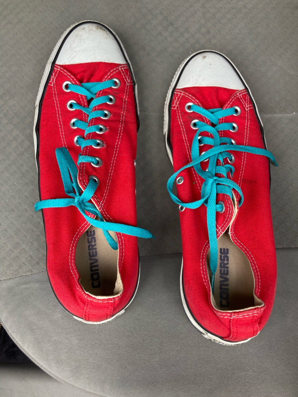 Converse Men’s Red Canvas Low-Top Sneakers with Blue Laces